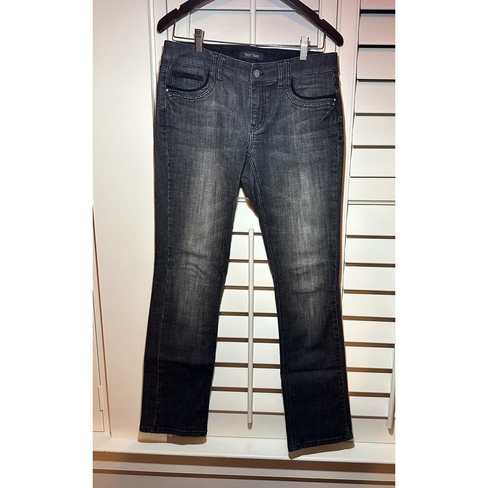 White House Black Market Black Washed Embellished Embroidered Jeans Bootcut 6R - Picture 2 of 13